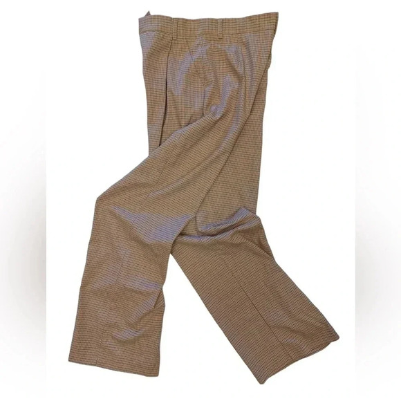 Zara Brown Pleated  Plaid Slacks Dress Pants Size Large - Picture 2 of 7